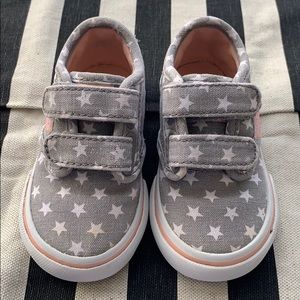 Vans Gray Pink Star Velcro Shoes Size 4 Toddler